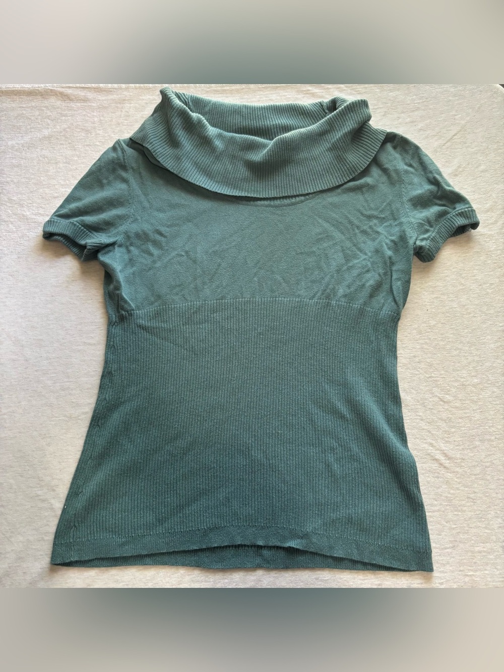 Axcess Green Ribbed Knit Cowl Neck Short Sleeve Sweater Top L